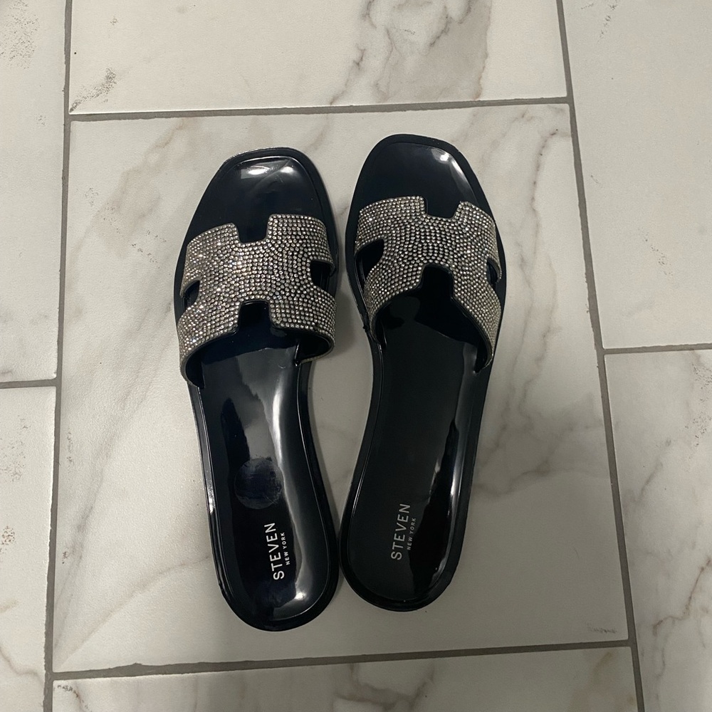 Black Rhinestone Slippers